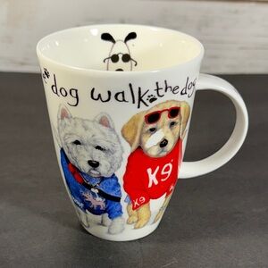 Walk the Dog Coffee Mug White with Red and Blue Accents Roy Kirkham England EUC